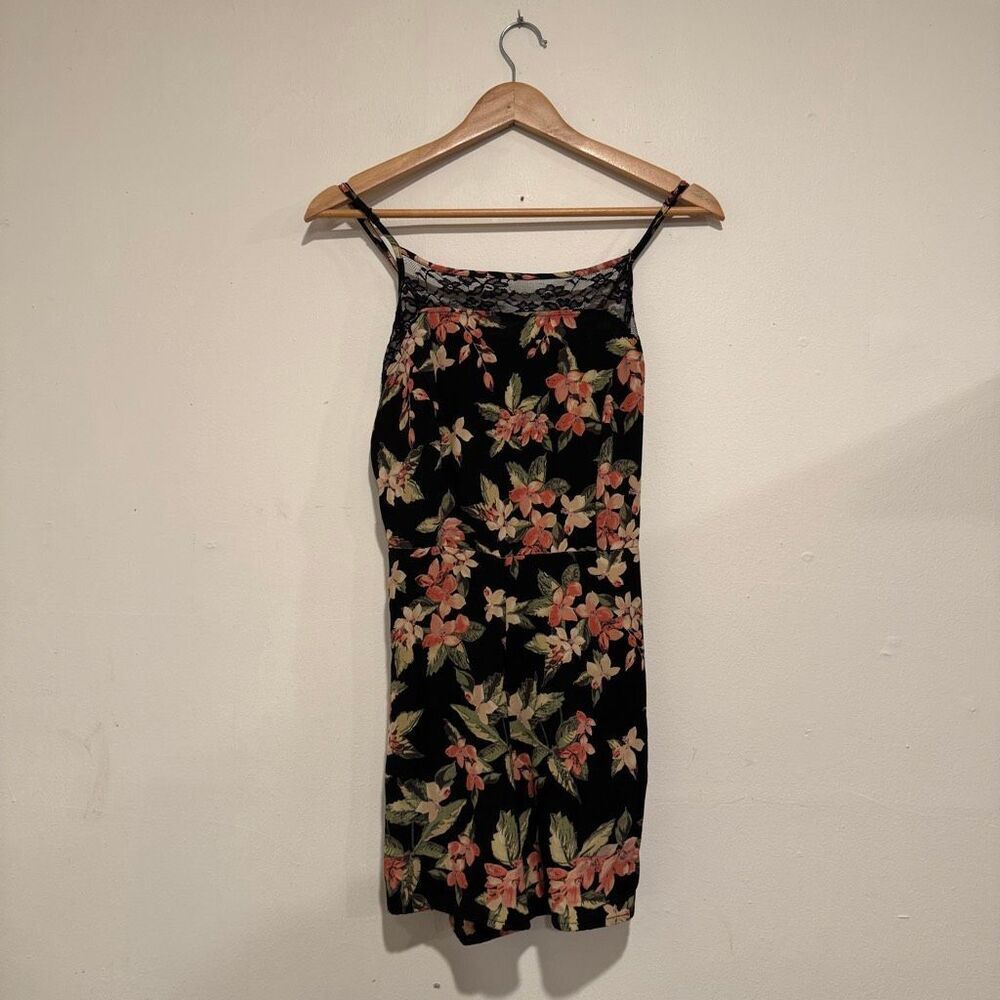 Papaya Women's Black Floral Print Lace Romper Size Medium